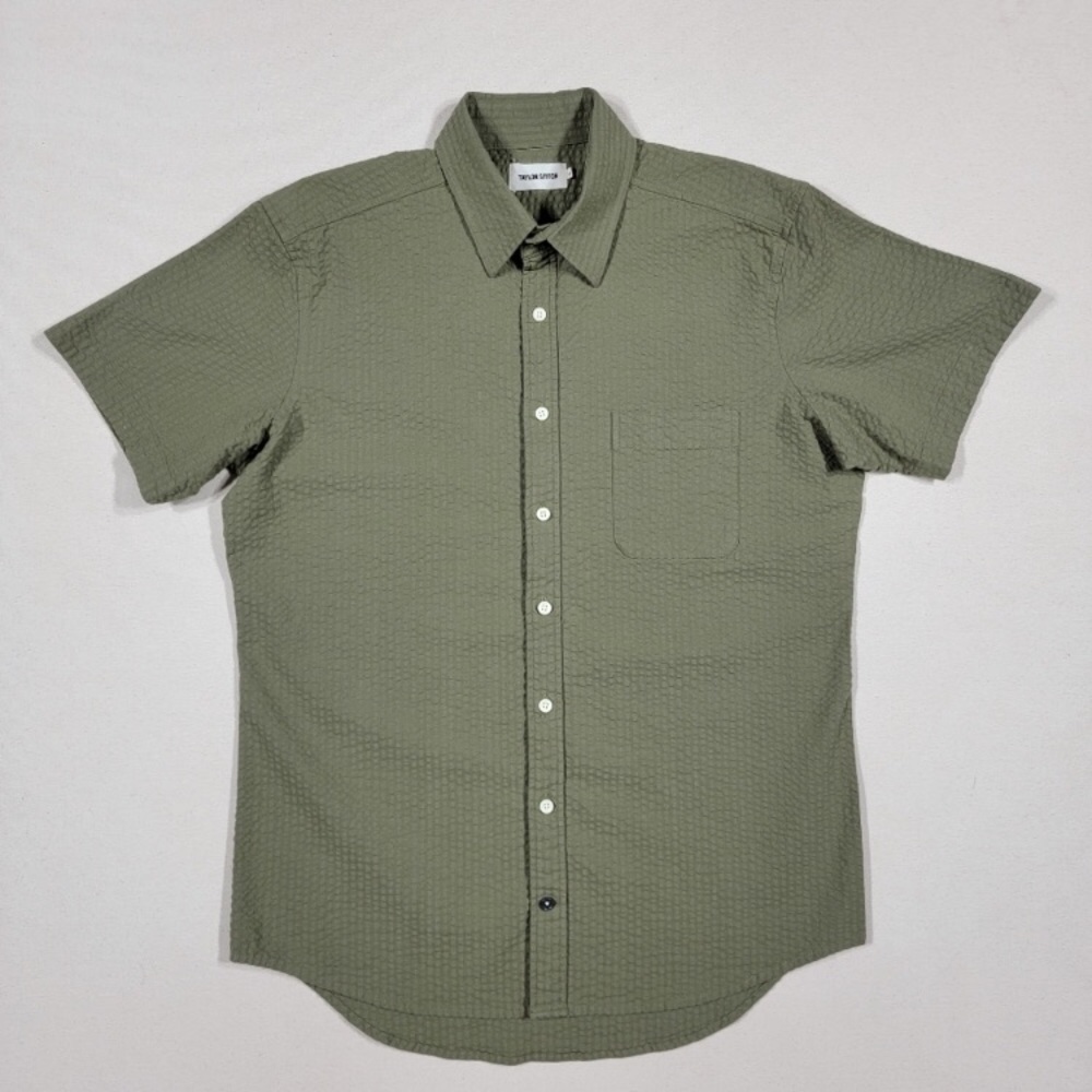 Taylor Stitch Short Sleeve California in Olive Seersucker 40/M